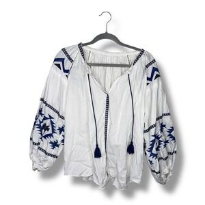 JOURNAL STANDARD White Embroidered Tassel Tie‎ Boho Blouse Size XL